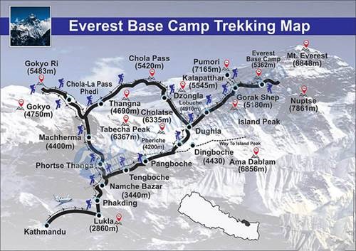 Mapa de trekking del Campo Base del Everest
